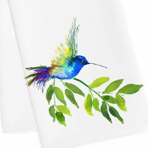 Blue Hummingbird Tea Towel, Hummingbird Hand Towel, Hummingbird Kitchen Towel, Bathroon Hand Towel, Hummingbird Dish Towel, Bird Bath Towel