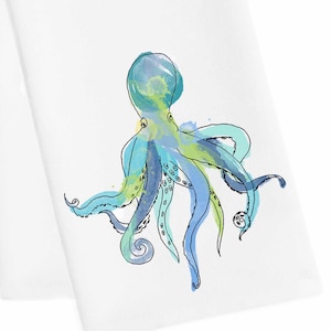 Watercolor Octopus Tea Towel, Octopus Hand Towel, Octopus Dish Towel, Ocotpus Housewarming, Octopus Bathroom Towel, Beach Housewarming Tea