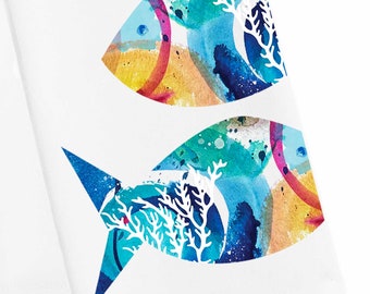 Fish Tea Towel, Fish Kitchen Towel, Fish Hand Towel, Fish Dish Towel, Fish Beach house Tea Towel, Fish Bath Towel, Coastal Tea Towel