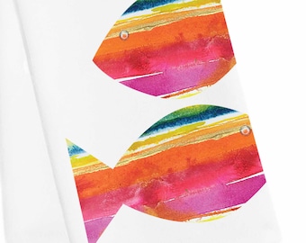 Watercolor Fish Tea Towel, Fish Kitchen Towel, Coastal Kitchen Towel, Beach Housewarming Tea Towel, Beach House Dish Towel, Fish Bathroom