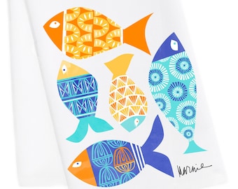 Fish Tea Towel, Fish Hand Towel, Fish Kitchen Towel, Coastal Hand Towel, Beach house Tea Towel, Beach Housewarming Towel, Beach Dish Towel