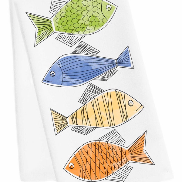 Fish Tea Towel, Fish Hand Towel, Fish Kitchen Towel, Coastal Hand Towel, Beach house Tea Towel, Beach Housewarming Towel, Beach Dish Towel