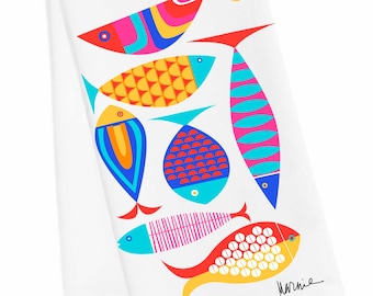 Modern Fish Tea Towel, Fish Hand Towel, Fish Kitchen Towel, Coastal Hand Towel, Beach house Tea Towel, Contemporary Fish Tea Towel