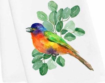 Painted Bunting Tea Towel, Bunting Hand Towel, Bird Dish Towel, Bunting Dish Towel, Bird Bath Towel, Bird Hostess Gift, Bird Housewarming