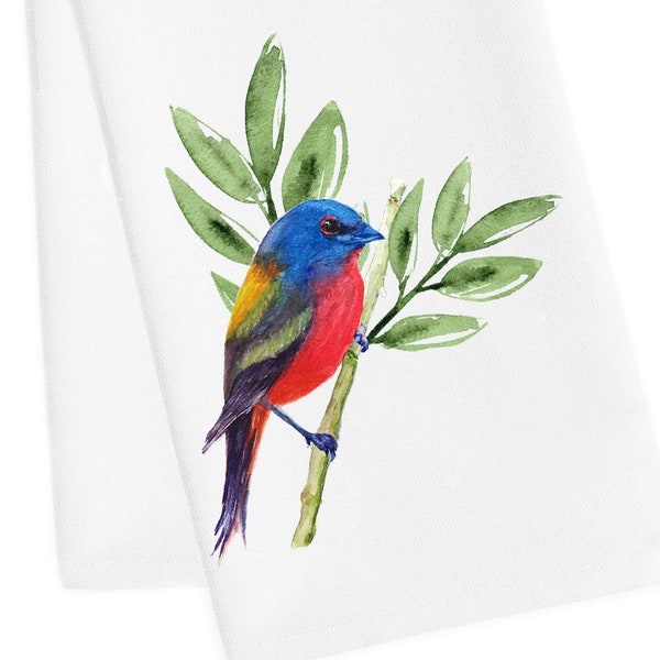 Painted Bunting Tea Towel, Bird Hand Towel, Bird Dish Towel, Painted Bunting Bathroom Towel, Painted Bunting Kitchen Towel, Bird Dish Cloth