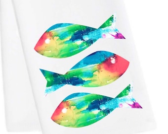 Fish Tea Towel, Fish Kitchen Towel, Fish Hand Towel, Fish Dish Towel, Fish Beach house Tea Towel, Fish Bath Towel, Coastal Tea Towel