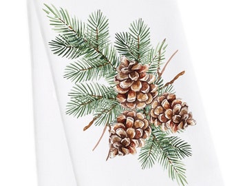 Pine Cone Tea Towel, Pine Cone Hand Towel, Pine Cone Kitchen Towel, Nature Hand Towel, Woodland Towel, Farmhouse Towel, Fir Branch Towel