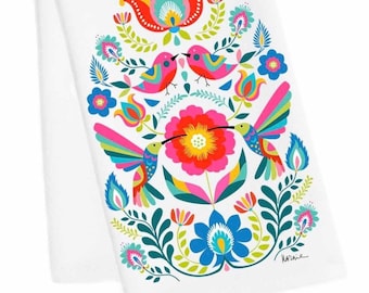 Hummingbird Tea Towel, Hummingbird Hand Towel, Folk Art Bird Dish Towel, Hummingbird Dish Towel, Hummingbird Hostess Gift