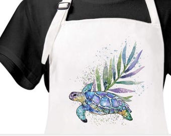 Sea Turtle Apron, Sea Turtle Kitchen Apron, Sea Turtle Chef, Hostess Gift, Kitchen Towel, Beach house, coastal towel, Sea turtle textile
