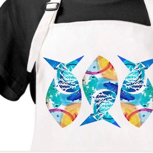 Contemporary Fish Apron, Hostess Apron, Fish Kitchen Apron, Fun fish apron, Coastal Apron, Beach house apron, Beach Housewarming Apron