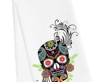 Day of the Dead Tea Towel, Sugar Skull Tea Towel, Sugar Skull Hand Towel, Day of the Dead Dish Towel, Day of Dead gift, Day of Dead kitchen