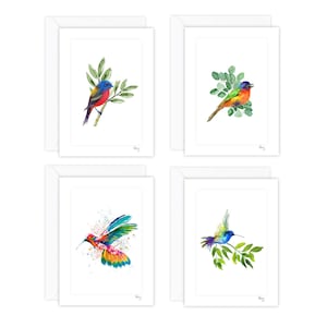 8 Bird Note Cards, Painted Bunting Card, Blank Bird Cards, Hummingbird Note Card, Watercolor Bird Cards, Bird Thank You Cards, Birder Cards