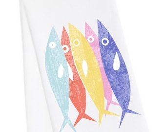 Catch of the Day Fish Tea Towel, Beach House Decor, Fish Kitchen Towel, Modern Coastal, Beach Housewarming Towel, Beach Dish Towel