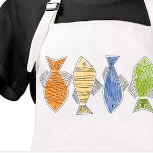 Contemporary Fish Apron, Hostess Apron, Fish Kitchen Apron, Fun fish apron, Coastal Apron, Beach house apron, Beach Housewarming Apron