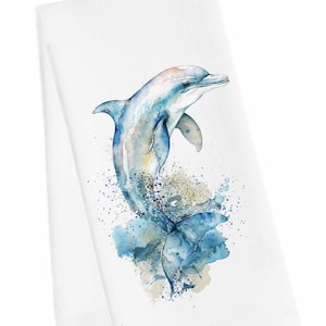 Dolphin Tea Towel, Dolphin Hand Towel, Dolphin Kitchen Towel, Coastal Hand Towel, Beach house Cup Towel, Dolphin tea towel