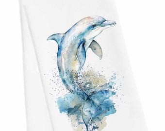Dolphin Tea Towel, Dolphin Hand Towel, Dolphin Kitchen Towel, Coastal Hand Towel, Beach house Cup Towel, Dolphin tea towel