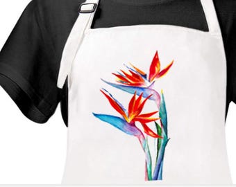 Bird of Paradise Cotton Apron, bird of paradise Kitchen Chef Apron, Tropical floral Apron,  Bird bird of paradise kitchen,Hostess Gift