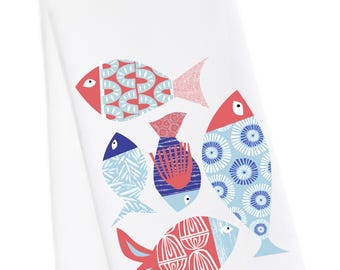 Fish Tea Towel, Fish Hand Towel, Fish Kitchen Towel, Modern Fish Towel, Modern Beach House, Beach Housewarming Towel, Beach Dish Towel