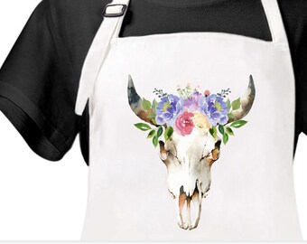 Cow Skull Apron, Cow Skull Kitchen Chef Apron, Cow Skull Kitchen, Cow Skull Farmhouse, Ranch Apron, Farmhouse Apron, Country Apron