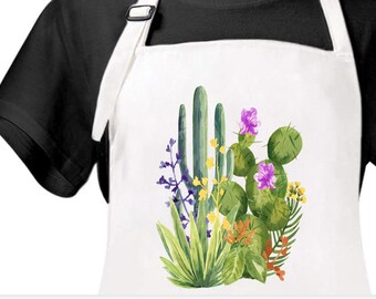 Watercolor Cactus Apron, Cacti Kitchen Chef Apron, Cactus gift, Arizona Cactus apron, Agave Cactus Apron, Desert Apron Cotton Cactus