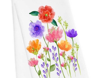 Floral Tea Towel, Watercolor Flowers Hand Towel, Floral Kitchen Towel, Summer flowers Tea Towel, Bright Floral Tea Towel, Flower Bunch Towel