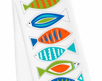 Fish Tea Towel, Fish Hand Towel, Fish Kitchen Towel, Coastal Hand Towel, Beach house Tea Towel, Beach Housewarming Towel, Beach Dish Towel