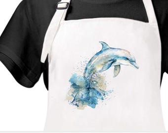 Dolphin Apron, Watercolor Dolphin Apron, Coastal Apron, Dolphin Chef, Dolphin gift, Seaworld Dolphin Apron, Hostess Gift, Woman gift