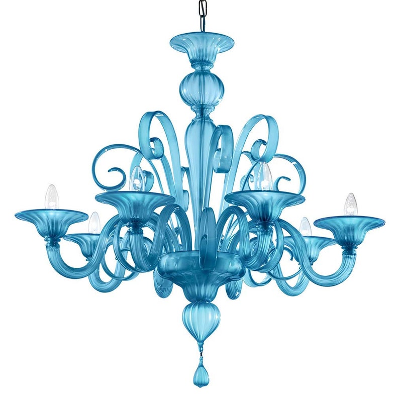 Modern Murano Glass Chandelier Aqua Blue, 6 Lights - Etsy