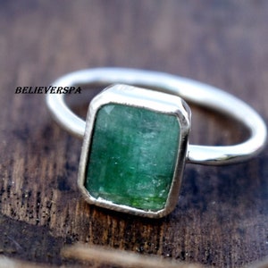 925 Sterling Silber natürlicher kolumbianischer Smaragd Octagon Form Handmade Frauen Ring