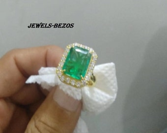 5.2 CT Elegant Natural Unheated Untreated Earth Mined Emerald Accent Ring 18K Gold Filled Solitaire Engagement Christmas Gift Promise Ring