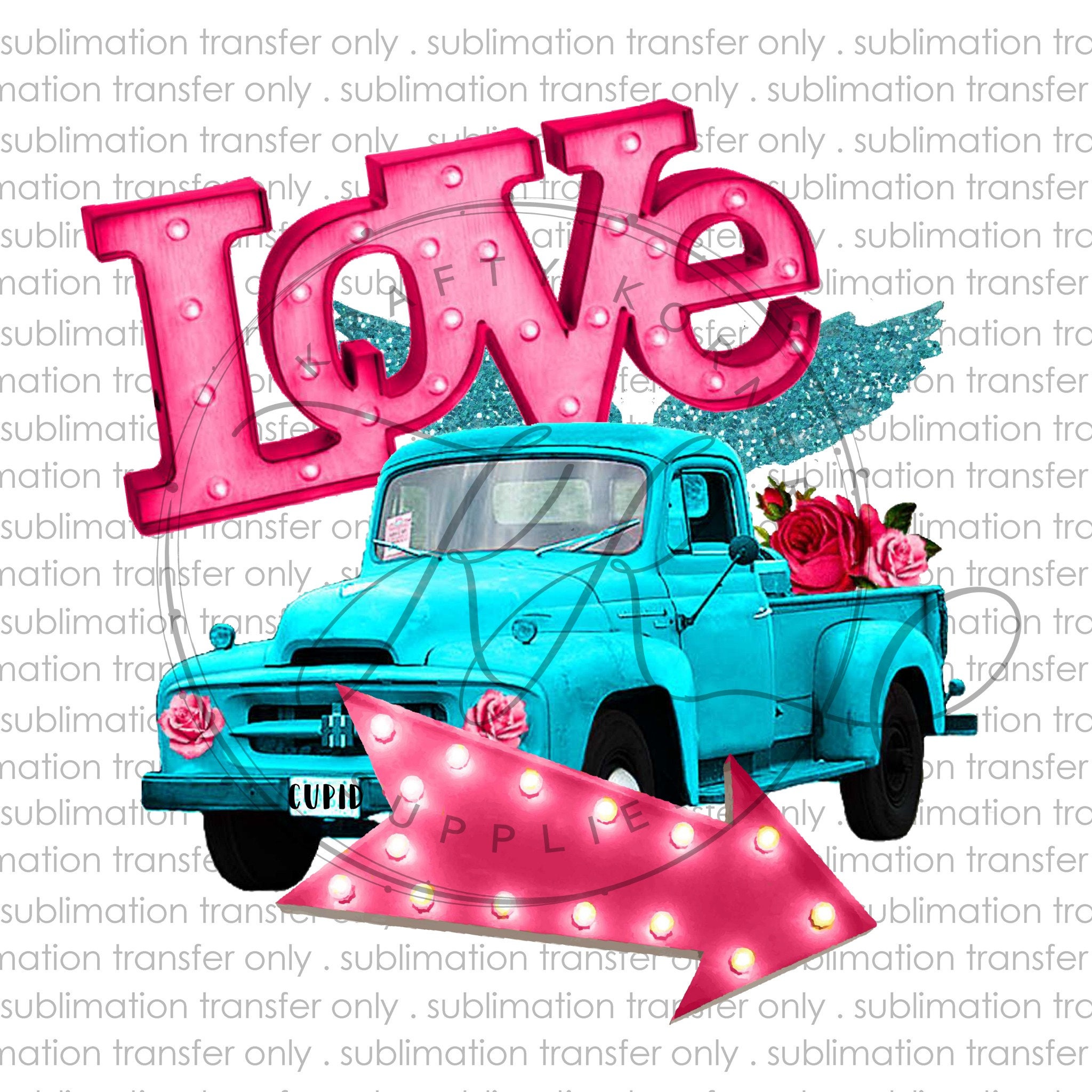 Valentine Truck Gnomes Ready to Press Sublimation Transfer