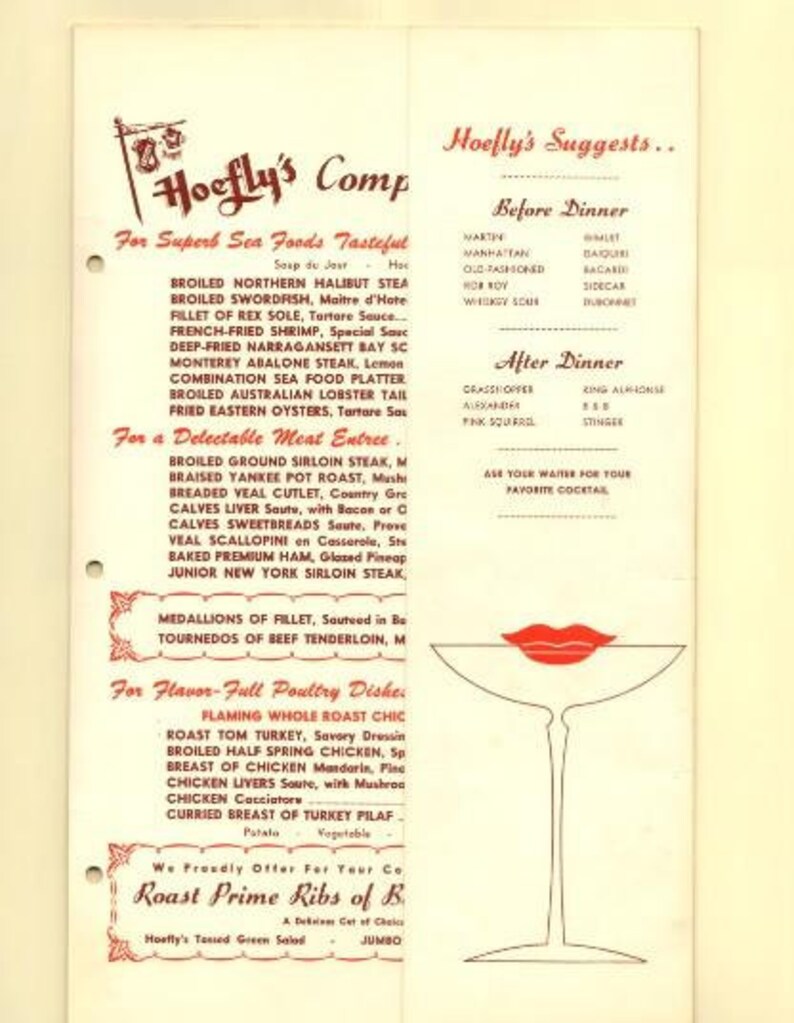 Cocktail Kiss Long Beach California 1930s Vintage Menu Print Etsy