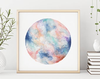 Impresión de acuarela de luna galáctica, decoración de brujas celestiales