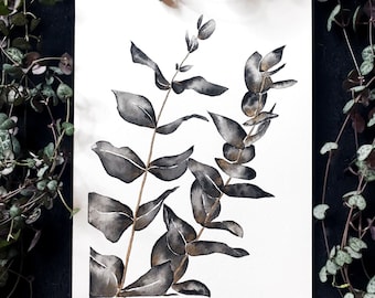 Eucalyptus Painting, Original Watercolor of Plant Painting, Botanical Illustration, 5x7 Framed Art, Plant Lovers Gift