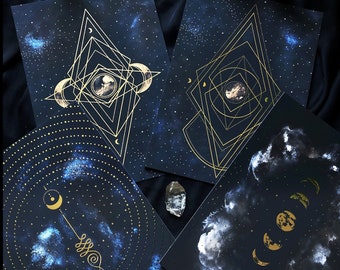 Gold Foil Celestial Art Print, Witchy Spiritual Decor