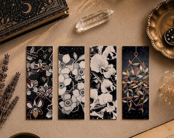 Marcadores de livros florais com tema de bruxaria, artigos de papelaria no estilo Dark Academia.