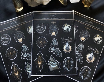Witchy Celestial Sticker Sheet, Goth Scrapbook Stickers