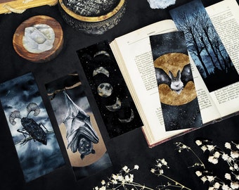 Witchy Bookmarks, Halloween Bookmarks, Nature Animals Bookmarks, Moons Beetle Bat Trees, Witchy Gift , Dark academia Whimsigoth bookmarks