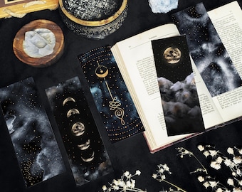 Conjunto de marcadores celestiales o individuales, marcadores lunares, papelería celestial, marcadores de brujería espiritual, regalo para amantes de los libros