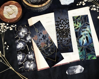 Floral and Botanical Witchy Bookmarks Set or Individual, Dark Plants Flowers Bookmarks, Botanical Stationery, Goth Witchy gift