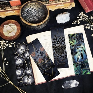 Floral and Botanical Witchy Bookmarks Set or Individual, Dark Plants Flowers Bookmarks, Botanical Stationery, Witchy gift, Book Lovers Gift image 1