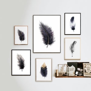 Feder Drucke, Feder Wandbild, Federn Aquarell Bilder, Boho Dekor, Natur Kunst, Feder Illustration, witchy Dekor Geschenk