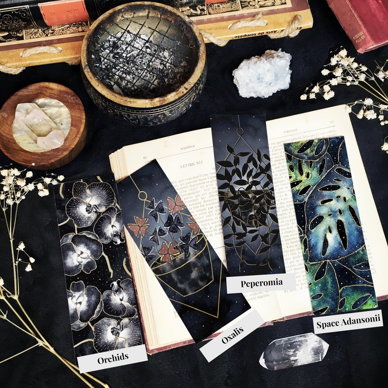 Floral and Botanical Witchy Bookmarks Set or Individual, Dark Plants Flowers Bookmarks, Botanical Stationery, Witchy gift, Book Lovers Gift image 10