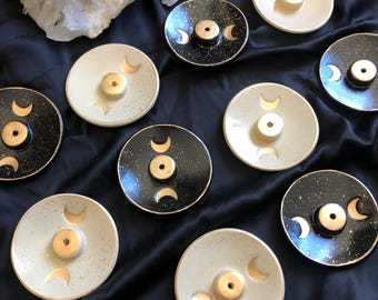 Triple Moon Incense holder, Celestial Incense Holders, Handmade incense burner, black  gold, Altar Decor, Spiritual Witchy Gift