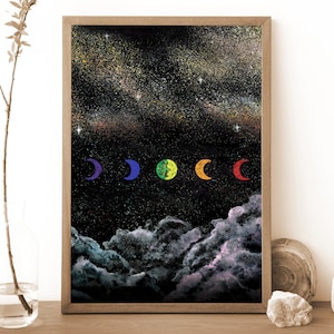 Stampa artistica da parete "Orgoglio Celeste", stampa artistica con fasi lunari e celesti, stampa artistica LGBTQ+, stampa artistica queer e stregonesca, regalo stregonesco