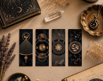 Celestial Bookmarks Set, Witchy Bookmarks, Moon bookmark, Sun bookmark, Spiritual Witchy Stationery, Witchy Gift, Book lovers gift