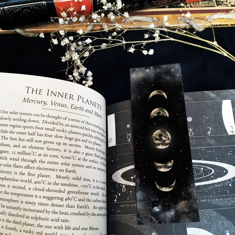 Celestial Bookmarks Set or Individual, Moon Bookmarks, Celestial Stationery, Spiritual Witchy bookmarks, Book lovers gift Moon Phases