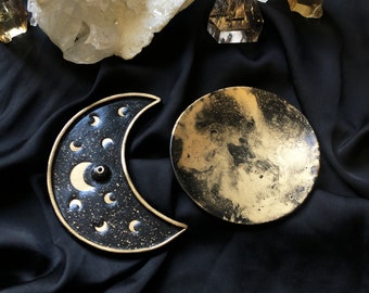 Witchy Gift Set, Celestial Dish and Incense Holder, Handmade Moon Dish, Clay Bowl, trinket dish, jewelry tray, Spiritual Gift