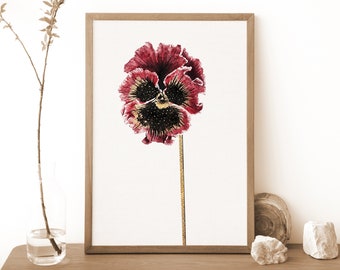 Blumendruck von Stiefmütterchen Illustration, Blumendekor, botanische Wandkunst, Aquarell Malerei, Wohnkultur Geschenk, Geschenk für Mama