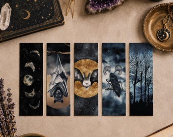 Witchy Bookmarks, Halloween Bookmarks, Nature Animals Bookmarks, Moons Beetle Bat Trees, Witchy Gift, Whimsigoth bookmarks